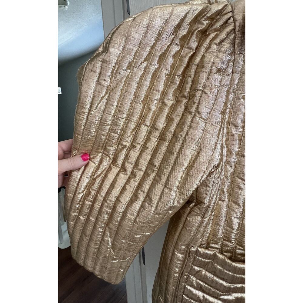 LET ME BE Anthropologie Women's Gold Foil Puff Sleeve Quilted Cropped Jacket - Picture 5 of 11